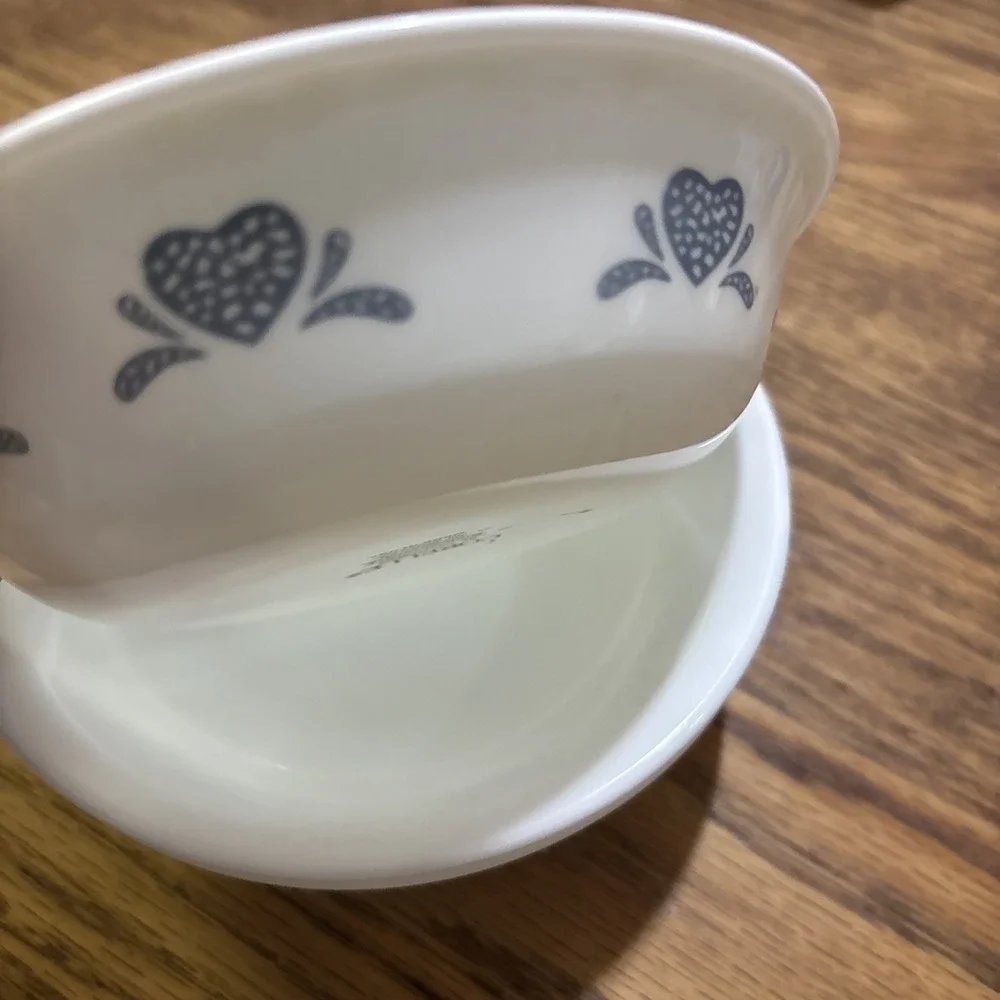 Corelle Corningware Country Vintage Blue Hearts Set of 3 Bowls Cottage